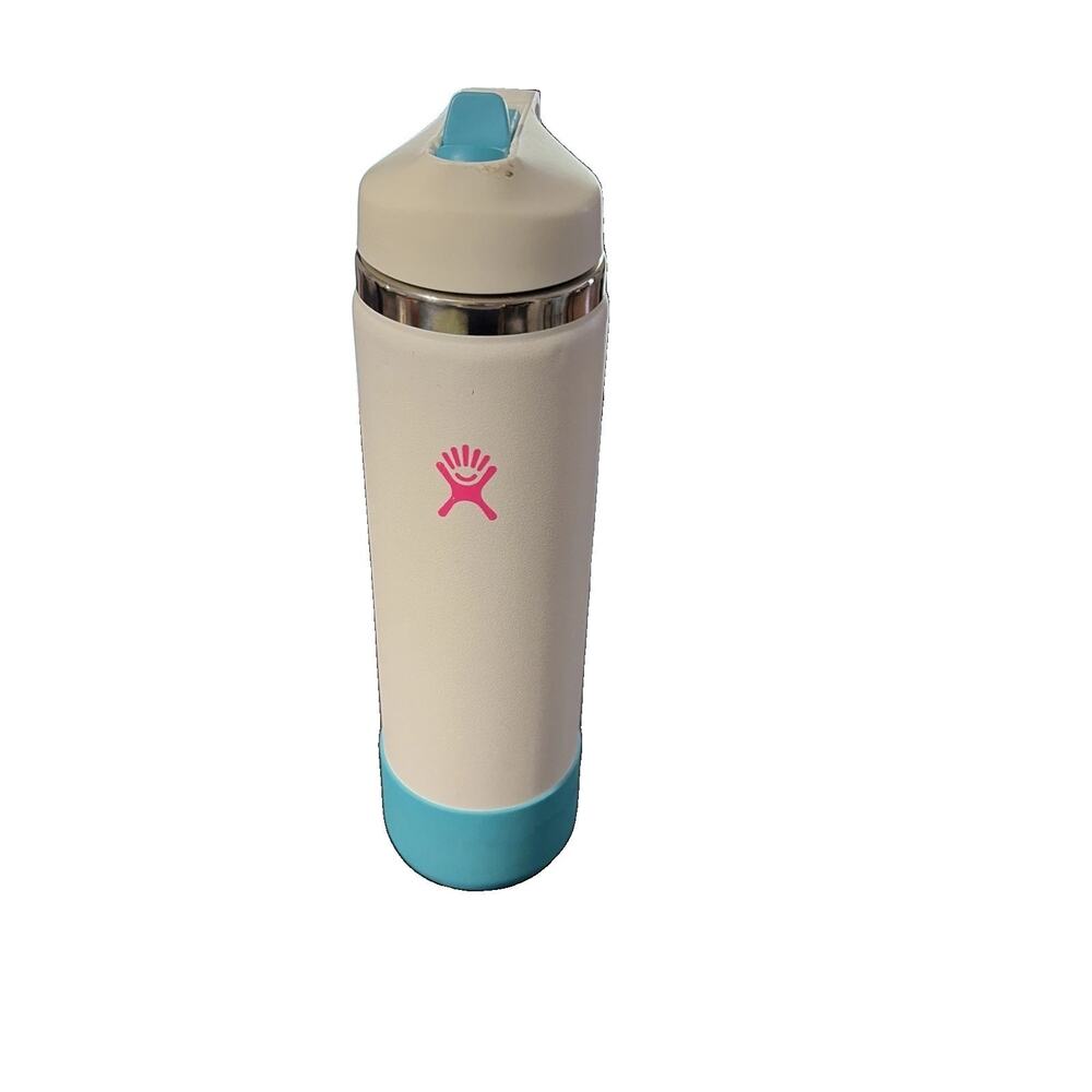 24oz White Teal And Hot Pink hydro Flask